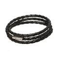 Multi-layer black braided leather bracelet with a polished silver stainless steel clasp - 66CM / Black Leather Cord Bracelet (No Accessories)