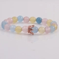 8mm faceted pastel beaded bracelet with rose gold pavé crown charm for men - Multicolor Faceted Beads