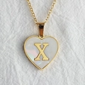 Golden heart necklace with white shell inlay featuring a refined capital letter X - Letter X / Gold