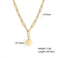 Golden paperclip chain necklace with a round pendant featuring an engraved letter E - Gold Letter E