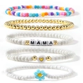 Five-piece MAMA beaded bracelet set with golden hearts and blue flower details - Multi-color Mixed MAMA Five-piece Combination Style