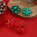 Green and red Christmas bow earrings with metallic finish on wooden base - 2-Pair Red & Green Gift Flower Set (31)