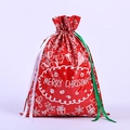 Red Christmas drawstring foil gift bag with white snowman patterns and green ribbons - 51*39 English Text Red Drawstring