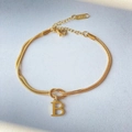 Double-layer gold snake chain bracelet with 18K letter B pendant and extension chain - Gold-B