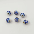 Blue 18K cloisonne enamel watermelon spacer beads with white flower patterns for DIY jewelry - 9# Six-character Mantra Bead 8mm / 1 Piece