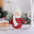 Simpatico pupazzo di neve in legno con maglione a righe rosse e grigie addobbo Natale - Pupazzo di neve lavorato a maglia rosso