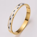 Vintage goldener Edelstahl Armreif mit weißem Emaille Auge Muster und Scharnier - Weiße Emaille