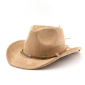 Cappello da cowboy classico in finta pelle scamosciata kaki con fascia etnica decorata - M(56-58cm) / Cammello (JX-856411)