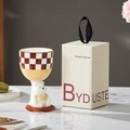 Creative ceramic goblet with red checkerboard pattern and cute white bear base design - Bear Brown Checkerboard