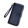 Cartera larga azul oscuro para mujer en cuero PU encerado brillante con asa - Azul oscuro
