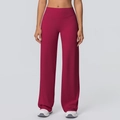 Detailed close-up of wine red high-waisted yoga flare pants with soft brushed texture - Carmine