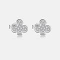 Elegant S925 sterling silver clover stud earrings with pavé zircons and mirror reflection - 925 Silver / Platinum