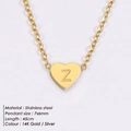 Golden heart pendant necklace with letter Z in stainless steel, 14K gold finish - Letter Z