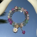 Chic multi-color beaded bracelet with white daisy pendant and blue sea-inspired accents - S060 - Colorful Daisy Bracelet #sz540