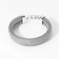 Silver woven mesh stainless steel bracelet with a polished metal fold-over clasp finish - Silver (PAS1070)