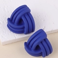 3D woven triangle stud earrings in matte Klein Blue finish with high-end texture - Sapphire Blue