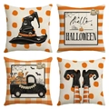 Linen Halloween pillow covers featuring pumpkins and ghosts in orange and black - Halloween Series 4-Piece Set-05