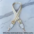 Adjustable wide replacement shoulder strap with white fabric and golden arrow embroidery - Light Gold Buckle / White with Gold Arrow - White Leather
