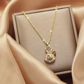 Golden necklace with fortune bag pendant featuring white crystals and red beads - 27#xl1353-2 Cross Chain