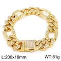 Gouden hiphop Cubaanse schakelarmband met strass-steentjes, afmetingen 200x16mm - Gouden Stijl (200x16mm)(KB170714-MZOZ)