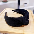 Classic black knotted fabric headband with a wide-brim design and handmade label - Black