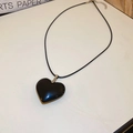 Collana con ciondolo a cuore minimalista con cordino nero e cuore nero lucido - 3# Collana Con Ciondolo A Cuore Verniciato