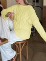 Women's yellow cable knit crewneck sweater with long sleeves in a casual fit - S / Yellow