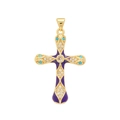 18K gold plated cross pendant with purple enamel and turquoise stones for jewelry making - Dark Purple Enamel Snake Cross
