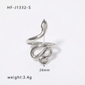 Polished silver snake wrap ring in stainless steel weighing 3.4g and 26mm height - Adjustable Open / Snake Shape Style (HF-J1332-S)