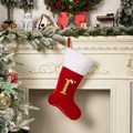Calza di Natale in velluto rosso con bordo bianco e lettera I ricamata in oro - Lettera I