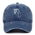 Navy blue washed cotton baseball cap with white horse head embroidery and vintage look - Adjustable / Navy Blue