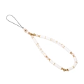 White and gold beaded phone charm strap featuring round LOVE letter charms and evil eye style - YR2714-White Gold LOVE Beaded