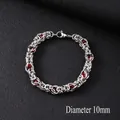 10mm wide Byzantine stainless steel bracelet with red beads and lobster clasp - 21cm / Silver/10mm Red Beads Inset Bracelet