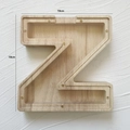 Letter Z shaped oak wood money box with acrylic panel and 18cm dimension markings - Letter Z