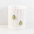 White hollow woven plastic pen holder with cute avocado decorative charms for desk storage - Avocado