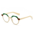 Retro polygon sunglasses with beige, green, and brown color block geometric frames - Green Beige Frame
