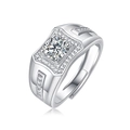 Macro shot of 925 silver moissanite ring with round cut center stone and side accents - Silver/Halo Style/1 Carat/6.5mm