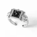 Creatieve vierkante wijzerplaat open ring met witte kristallen, 18k goud verguld - Square Dial / Zwart