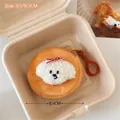 Porte-monnaie en peluche marron avec motif chiot blanc et crochet orange, 8.5x8.5cm - Rond / Chien Rond Blanc