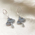 Vintage mushroom earrings in 925 silver with gold moon and star charms, forest style - Silver
