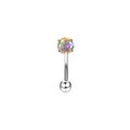 Macro shot of silver curved barbell eyebrow ring with Aurora Borealis cubic zirconia - Silver Aurora Borealis Zirconia