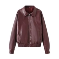 Damesjack van bordeauxrood kunstleer met ritssluiting en lange mouwen in baseball-stijl - XS / Bordeauxrood