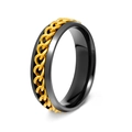 6mm black stainless steel spinner ring with a golden woven chain inlay for men - 6mm Black Plated With Gold Chain / 6