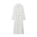 Elegant white long sleeve striped maxi dress with waist tie belt and minimalist design - XS / Striped