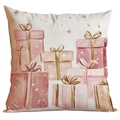 Kissenbezug mit Aquarell-Geschenkboxen in Rosa und Gold für weihnachtliche Dekoration - Rosa Geschenkbox