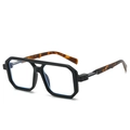 Fashionable oversized square glasses with black double-bridge frame and tortoise temples - Matte Black Frame Clear Lens