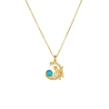 Collana con ciondolo unicorno e luna dorata con pietra blu e cristalli scintillanti - Stile Luna Unicorno (A1836)