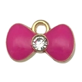 Pink enamel bow pendant with gold plating and sparkling rhinestone for DIY jewelry - Rhinestone Bow