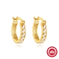 Gold plated S925 sterling silver hoop earrings with clear baguette-cut zircons - 925 Silver / Gold Style 5