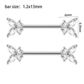 Pair of butterfly nipple rings with clear cubic zirconia and 1.2mm steel bars - Style 8-Sparkling Butterfly